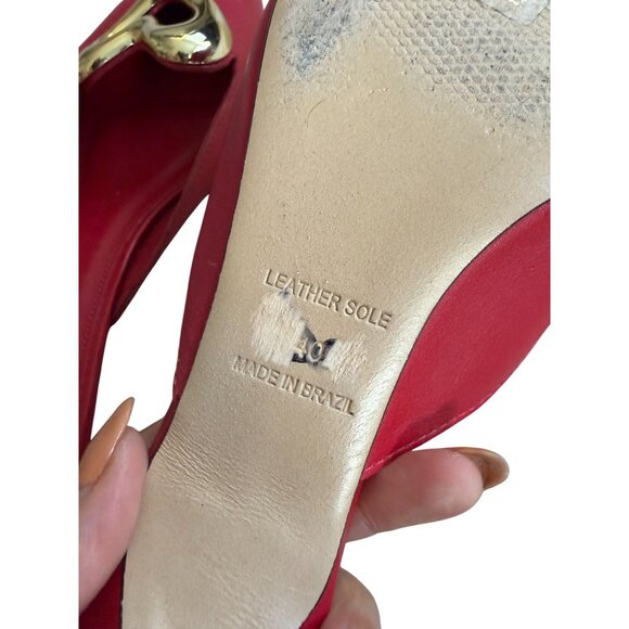 MAEVE Red Leather Gold Heart Mules Heels Size 40 / 10 - Picture 7 of 10